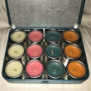 BRAND NEW! GODIVA SET OF 12 MINI TEA LIGHT CANDLE SET IN TIN. GREAT FOR TRAVEL!